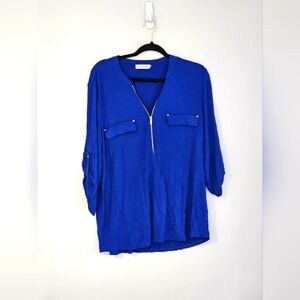 Blue Calvin Klen 3/4 Sleeve Work Top
